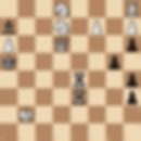 Chessboard showing pieces mid-game: White has pawns, knights, queen; Black has bishop, king, rooks. Brown and beige checkered board.